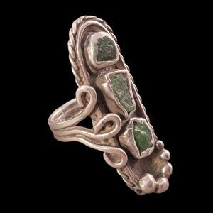 Old Pawn Navajo Organic Three Green Freeform Shaped Bezel Set Turquoise Ring B…